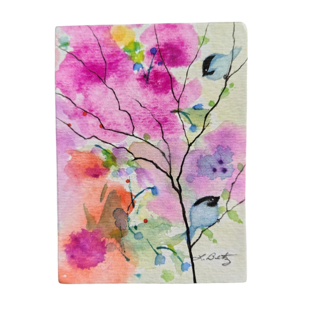 original watercolor Painting Signed by artist L. Betz ACEO blue birds